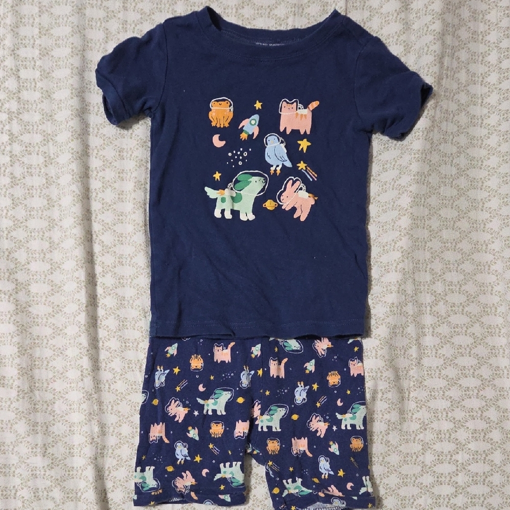 Kids Navy Blue Space Animal Pajama Set
